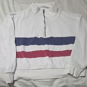White Sweater with Blue and Red Stripes